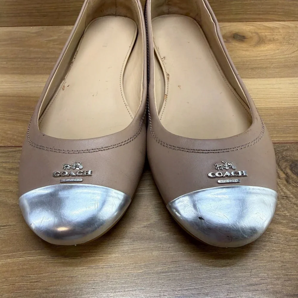 Coach Chelsea Beige Flats Womens 8.5 Beige Leather Cap Toe Ballet - Picture 5 of 11